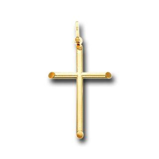 14K Solid Yellow Gold Big Tube Cross Charm Pendant: IceNGold: Jewelry