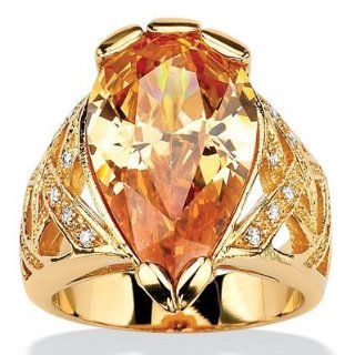 Gold Plated Champagne/White Cubic Zirconia Ring Size: 7: Jewelry