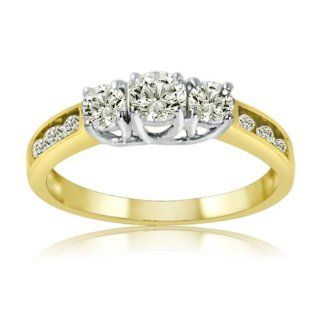 10K Yellow Gold Three Stone Plus Diamond Anniversary Ring 1ct total weight ( Available Sizes 5 8): Jewelry