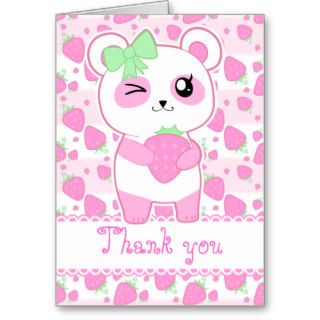Cute Strawberry pink Kawaii Panda bear birthday Card