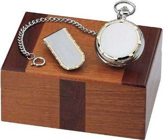 Colibri Pocket Watch with Chain, Money Clip Wooden Gift Box PWQ096802S: Watches
