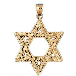 14K Gold Charm Pendant 5.8 Grams Religious Jewish Star David Shield9143 Special: Pendant Necklaces: Jewelry