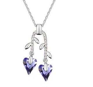 Charm Jewelry Swarovski Element Crystal 18k Gold Plated Tanzanite Heart Shape Willow Leaf Elegant Fashion Necklace Z#2386 Zg504028: Jewelry