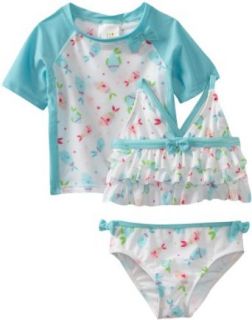 ABSORBA Baby Girls Infant Three Piece Swimsuit, Turquoise, 18: Clothing