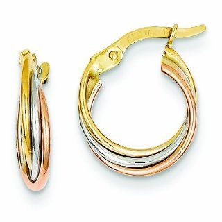 14K Gold Tri color Twisted Hoop Earrings: Jewelry
