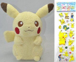 POKEMON Pikachu Plush Doll Around 30cm 12" + Pokemon Sticker: Toys & Games