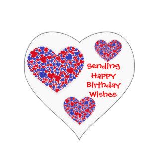 Happy Birthday Wishes, red and blue hearts, white Sticker