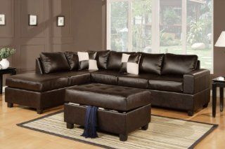 Lombardy Sectional sofa in Bonded Leather With Free Ottoman and Pillows (Espresso)   Living Room Furniture Sets