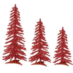 Sterling, Inc. 2 3 4 ft. Pre Lit Red Tinsel Alpine Artificial Christmas Tree with Red Lights (Set of 3) 2704 234r