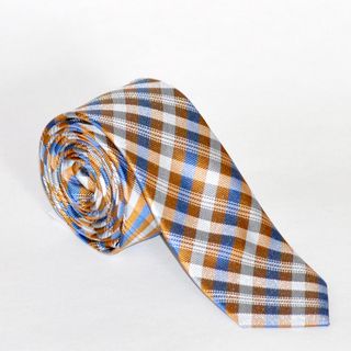 Skinny Tie Madness Men's Orange and Blue Plaid Tie Skinny Tie Madness Ties