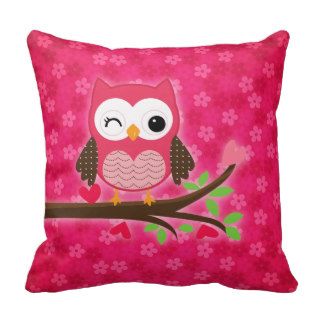 Hot Pink Cute Owl Girly Personalized Throw Pillow