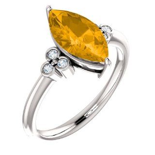 10K White Gold 12.00x6.00mm Marquise Cut Citrine and Diamond Ring: Jewelry