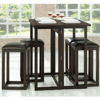 Baxton Studio Leeds 5 Piece Wood Collapsible Pub Table Set, Brown   Small Kitchen Table