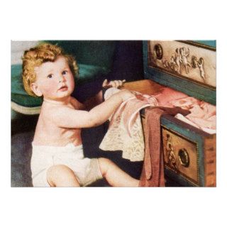 Vintage Cute Child, Toddler Boy Girl Making a Mess Custom Invite