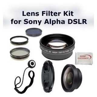 Digital Accessory Kit For Sony A35, A65, A77 Digital SLR Cameras: Includes  Wide Angle Lens, Telephoto Lens, Lens Cap, 3 Piece Filter Set (UV CPL FLD), Lens Cap Keeper and a Cleaning Cloth. (Works with Any Of The Following Sony Lenses: 18 55mm, 16mm) : Poi