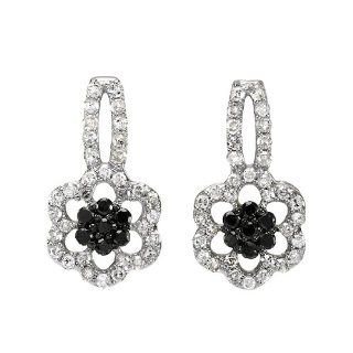0.40 Carat (ctw) 10K White Gold Black & White Round Diamond Stud Drop Earrings 2/5 CT: Jewelry