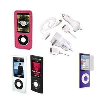 Premium Essential Accessory Bundle for iPod Nano 5th Generation: Pink Leather Case, Black Silicon Skin Case, Clear Silicon Skin Case, Travel Ac Home Charger, Auto Dc Car Charger, High Speed USB Data Cable, Transparent Screen Protector : MP3 Players & A