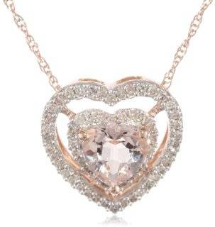  10k Rose Gold Morganite and Diamond Heart Pendant Necklace (0.2 Cttw, G H Color, I1 I2 Clarity), 17": Jewelry Pendants: Jewelry