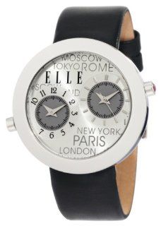 ELLETIME Women's EL20033S08C Dual Time Black Leather Watch: Watches