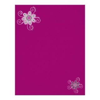 Henna Inspired Spiral Flowers (Magenta Background) Letterhead Template