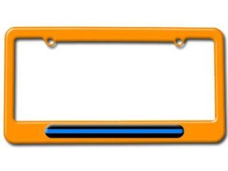 Thin Blue Line   Police License Plate Tag Frame   Color Orange Automotive