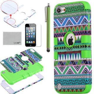Pandamimi ULAK(TM) Hybrid Green Hard Aztec Tribal Pattern with Silicon Case Cover for Apple iPod Touch (Generation 5) + Screen Protector + Stylus: Cell Phones & Accessories