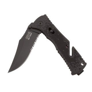 SOG Specialty Knives & Tools TF21 CP Trident Mini Knife with Part Serrated Assisted Folding 3.15 Inch Steel Blade and GRN Handle, Black TiNi Finish: Home Improvement