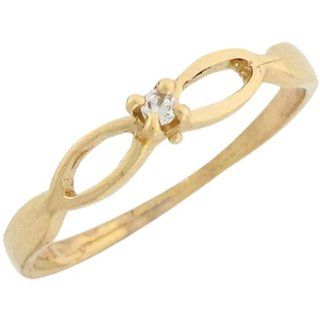 14k Yellow Gold with Dimond Petite Stylish Wave Band Baby Girls Ring: Baby Rings For Girls: Jewelry