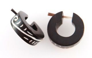 598 Tribal Hoop Earrings w/ pick/ Organic / Silver Jewelry of Bali: Jewelry