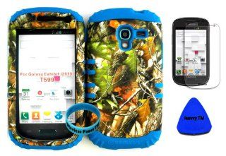 Hybrid Impact Rugged Cover Case Camo Mossy Green Leaves Hunter Series on Blue Skin for 2013 Release Samsung Galaxy Exhibit 4G T599 (Included Screen Protector, Wristband and Pry Tool Exclusively By Wirelessfones TM) Cell Phones & Accessories