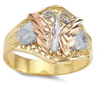 Butterfly Ring 14k White Rose Yellow Gold Band: Right Hand Rings: Jewelry