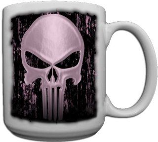 Punisher Skull Pink Custom Coffee Mug CERAMIC from Redeye Laserworks: Kitchen & Dining