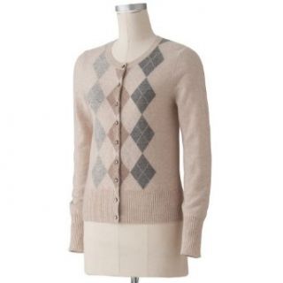 Apt 9 Womens Long Sleeve 100% Cashmere Cardigan Sweater   Tan Argyle   XLarge