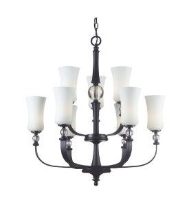 Z Lite 604 9 Harmony Nine Light Chandelier with Steel and Crystal Frame, Matte Black Finish and White Shade of Glass Material    