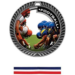 Hasty Awards Crest Custom Football Medal P.R.2 M 8650F SILVER MEDAL/RED/WHITE/BLUE NECK RIBBON 2.5 CREST/INSERT P.R.2  Sporting Goods  Sports & Outdoors