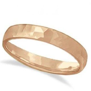 Carved Hammered Finish Wedding Ring Band 14k Rose Gold (3mm): Jewelry Products: Jewelry