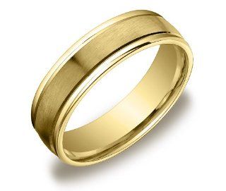 10k Yellow Gold 6mm Comfort Fit Round Edge Men's Wedding Band w/ Satin Center Jewelry