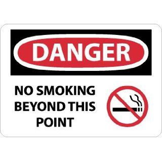NMC D587RB OSHA Sign, Legend "DANGER   NO SMOKING BEYOND THIS POINT" with Graphic, 14" Length x 10" Height, Rigid Plastic, Black/Red on White: Industrial & Scientific
