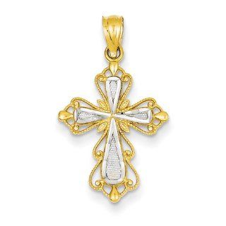 14k Rhodium Diamond cut Cross Pendant: Jewelry