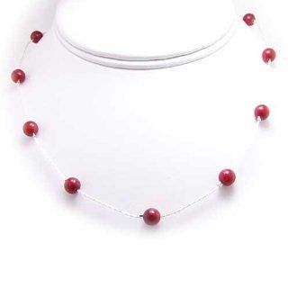 Red Bamboo Coral Beads Sterling Silver Boston Link Chain Necklace 20 Inch: Jewelry