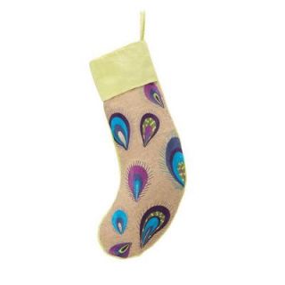 Home Decorators Collection 18.5 in. H Lime Cuff Velvet Peacock Stocking 1786210650