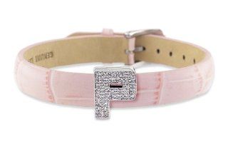 Diamond Clip On Initial letter "P" with Pink Leather Bracelet: CoolStyles: Jewelry