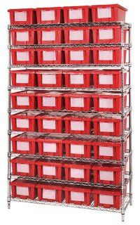 Chrome Wire Shelving Unit with Plastic Tote Boxes   WR9 36180   Standing Shelf Units