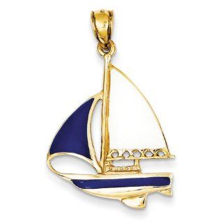 14K 2 D Blue and White Enameled Sailboat Pendant: Jewelry