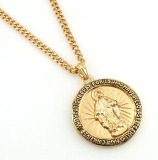 Hip Hop Bling Iced Gold Tone Our Lady of Guadalupe Pendant Necklace 24" chain, : Everything Else