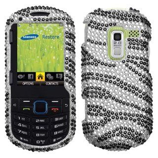 Hard Plastic Snap on Cover Fits Samsung M570 Restore Black Zebra Skin Full Diamond/Rhinestone Sprint: Cell Phones & Accessories
