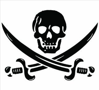Pirate Skull & Crossed Swords Jolly Roger Vinyl Decal Sticker   White 6" decal: Everything Else