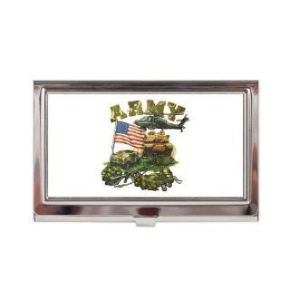 Business Card Case Holder Camouflage Army with Helicopter Tank Hummer Gear and US Flag 