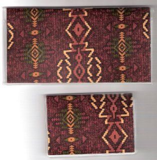Checkbook Cover Debit Set Made with Native American Brown Stripe Fabric : Other Products : Everything Else