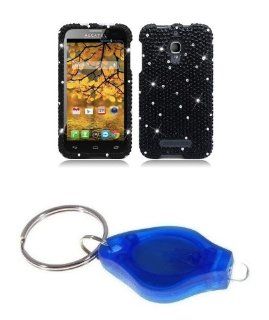 Black Diamond Bling Case + ATOM LED Keychain Light for Alcatel One Touch Fierce 7024W (T Mobile, Metro PCS) Cell Phones & Accessories